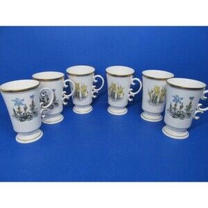 Royal Worcester Alpine Flowers Irish Coffee Cups 1961 Bundle of 5